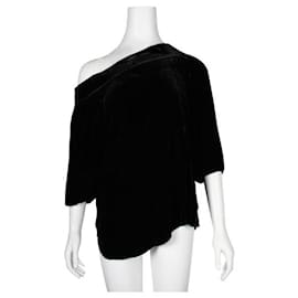 Autre Marque-Contemporary Designer Black Velvet Off The Shoulder Top-Black