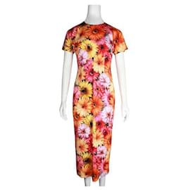Dolce & Gabbana-DOLCE & GABBANA Mehrfarbiges Kleid mit Blumenmuster-Orange