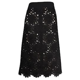 Dolce & Gabbana-DOLCE & GABBANA Falda de tubo midi de encaje negro con forro beige-Negro
