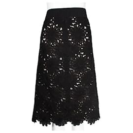 Dolce & Gabbana-DOLCE & GABBANA Falda de tubo midi de encaje negro con forro beige-Negro
