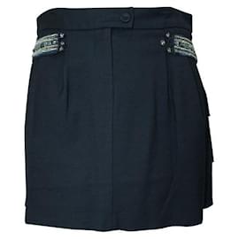 Autre Marque-CONTEMPORARY DESIGNER Black Mini Skirt with Crystal Accent-Black