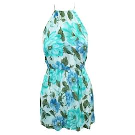 Reformation-REFORMATION Mini-robe dos nu à imprimé floral bleu et turquoise-Autre