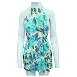 Reformation-REFORMATION Blue and Turquoise Floral Print Mini Bare Back Dress-Other