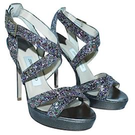 Jimmy Choo-Jimmy Choo Glitzer-Plateau-Heels-Metallisch