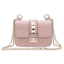 Valentino-Valentino Small Rockstud Glam Lock Flap Bag-Pink