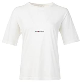 Saint Laurent-Camiseta con estampado de logotipo de Saint Laurent-Blanco