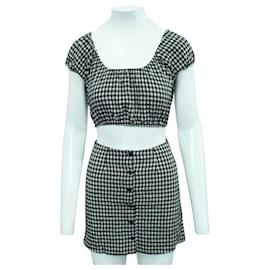 Reformation-REFORMATION Checked Top and Mini Skirt Set-White