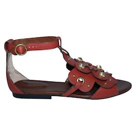 Autre Marque-Contemporary Designer Studded Flat Sandals With Flowers-Brown