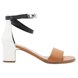 Hermès-HERMÈS Tricolor Leather Manege Ankle Wrap Sandals-Brown