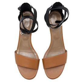 Hermès-HERMÈS Tricolor Leather Manege Ankle Wrap Sandals-Brown
