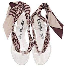 Dior-Dior Jelly Kaleidiorscopic Printed Silk Scarf Tie Sandals-White