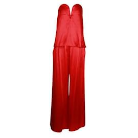 Autre Marque-MICHAEL LO SORDO Red Bustier Top and Wide Leg Pants Set-Red