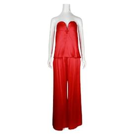 Autre Marque-MICHAEL LO SORDO Red Bustier Top and Wide Leg Pants Set-Red