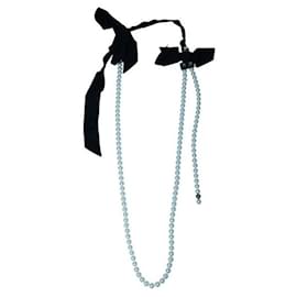Lanvin-Lanvin Faux Pearls Necklace with Fabric Bows-White