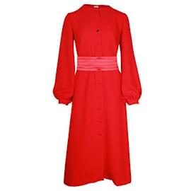 Autre Marque-Vestido largo rojo con cinturón de satén-Roja