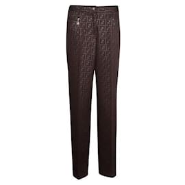 Fendi-Pantaloni dal taglio dritto con stampa logo vintage-Marrone