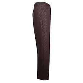 Fendi-Pantaloni dal taglio dritto con stampa logo vintage-Marrone
