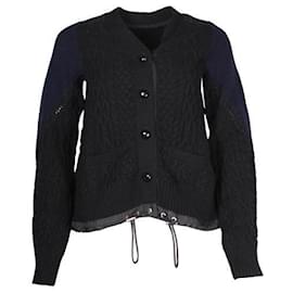 Sacai-Black & Navy Cable Knit Sweater-Black