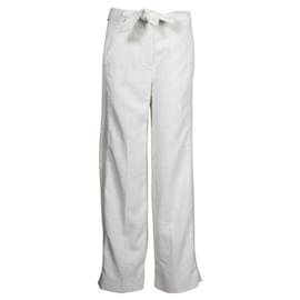 Autre Marque-Pantaloni avorio con linea in rete-Bianco