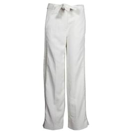 Autre Marque-Pantaloni avorio con linea in rete-Bianco