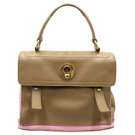 Yves Saint Laurent-Taupe/Pink Leather and Canvas Muse Two Way Bag-Taupe