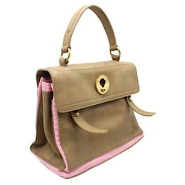 Yves Saint Laurent-Taupe/Pink Leather and Canvas Muse Two Way Bag-Taupe