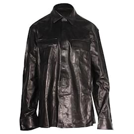 Sandro-Lamb Leather Shirt in Black-Black