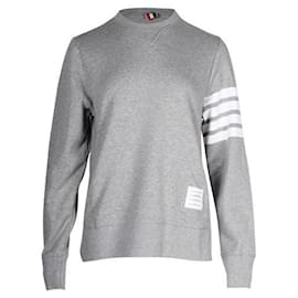Thom Browne-4 Bar Loop Back Light Grey Sweatshirt-Grey