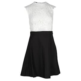 Sandro-Weißes und schwarzes Kleid mit Spitzenstickerei-Schwarz