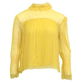Autre Marque-Contemporary Designer Yellow Silk Long Sleeved Top-Yellow
