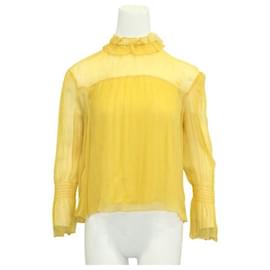 Autre Marque-Top a maniche lunghe in seta gialla di design contemporaneo-Giallo