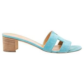 Hermès-Hermes Turquoise Suede Oasis Sandal-Turquoise