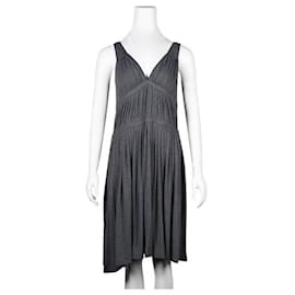 Marc Jacobs-Marc Jacobs Grey Pleated Dress with Blue Trim-Grey