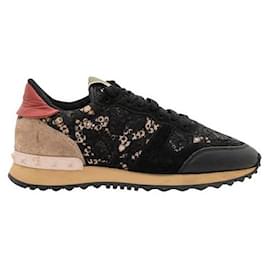 Valentino-Valentino Rockstud Accents Lace Pattern Sneakers-Multiple colors