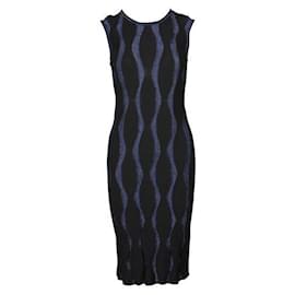 Autre Marque-Contemporary Designer Black & Shimmering Blue Bodycon Dress-Black