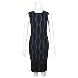 Autre Marque-Contemporary Designer Black & Shimmering Blue Bodycon Dress-Black