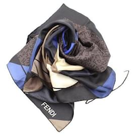 Fendi-Sciarpa quadrata foulard stampata astratta-Marrone