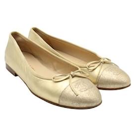 Chanel-Gold Stingray Embossed Leather Cap Toe Ballet Flats-Golden
