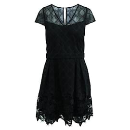 Autre Marque-CONTEMPORARY DESIGNER Black Lace Dress with Delicate V-neckline-Black