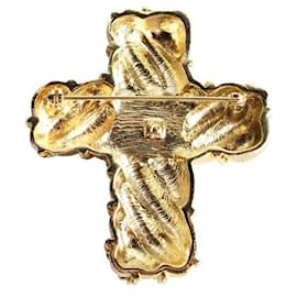 Autre Marque-CONTEMPORARY DESIGNER Cross Stone Brooch-Golden
