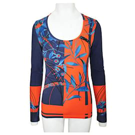 Versace-Blusa de manga larga con estampado naranja y azul de Versace-Multicolor