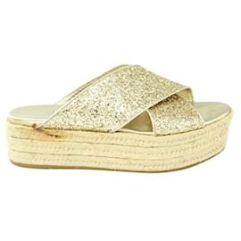 Miu Miu-MIU MIU - Chaussures compensées à paillettes dorées-Doré