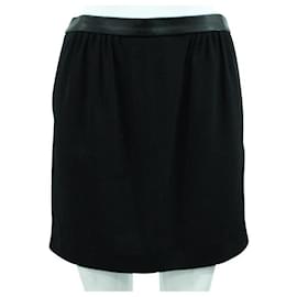 Maje-MAJE Mini Skirt with Lamb Leather Trim-Black