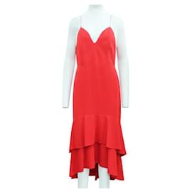Alice + Olivia-ALICE + OLIVIA Red Long Dress with Spaghetti Shoulder Straps-Red