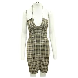 Reformation-REFORMATION Brown Checked Dress with Front Tie-Brown