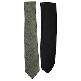 Giorgio Armani-GIORGIO ARMANI Conjunto de duas gravatas: Verde e preto-Preto