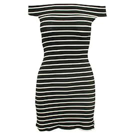 Reformation-REFORMATION Mini Striped Off-Shoulder Dress-Black
