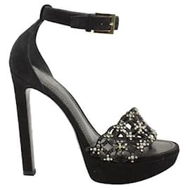 Louis Vuitton-Crystal Embellishment Black Suede Heels-Black