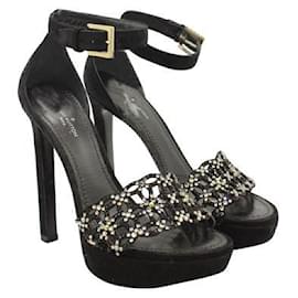Louis Vuitton-Crystal Embellishment Black Suede Heels-Black