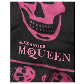 Alexander Mcqueen-Sciarpa con teschio in seta nera e rosa-Nero
